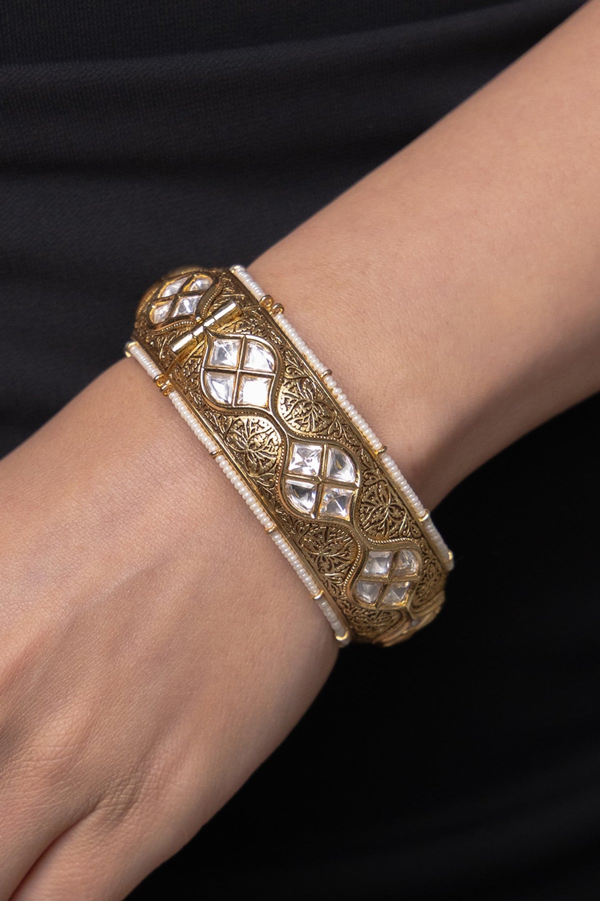 Yellow Gold Finish Crystal Bangles (Set Of 2)