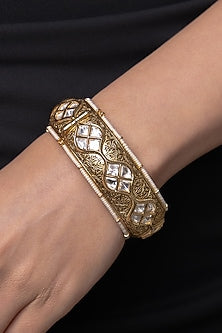 Yellow Gold Finish Crystal Bangles (Set Of 2)
