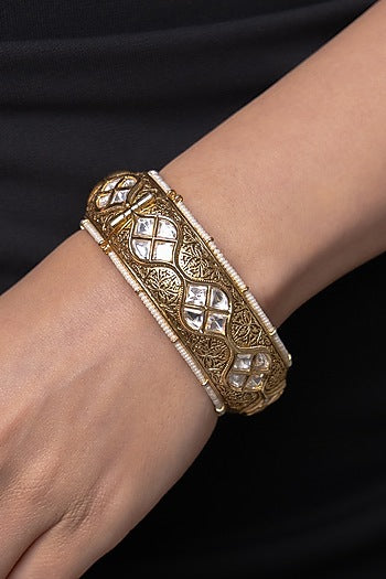 Yellow Gold Finish Crystal Bangles (Set Of 2)
