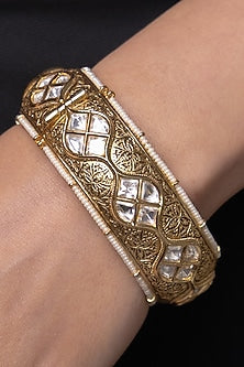 Yellow Gold Finish Crystal Bangles (Set Of 2)