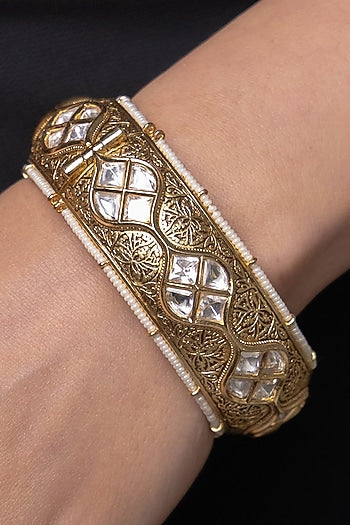 Yellow Gold Finish Crystal Bangles (Set Of 2)