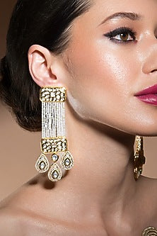 Gold Finish Polki Enamelled Earrings