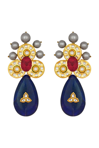 Gold Finish Carved Ruby Earrings