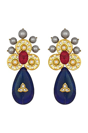 Gold Finish Carved Ruby Earrings