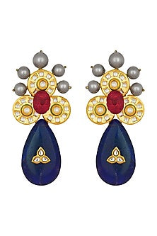 Gold Finish Carved Ruby Earrings