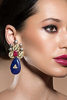 Gold Finish Carved Ruby Earrings