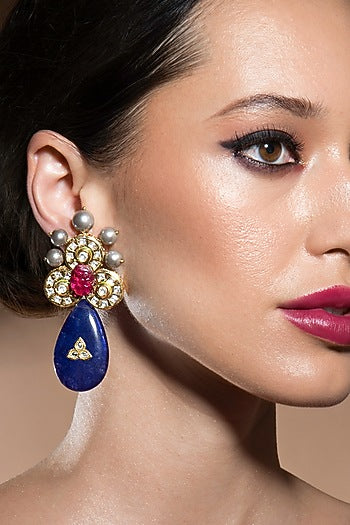Gold Finish Carved Ruby Earrings