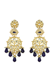 Gold Finish Blue Onyx Drop Earrings