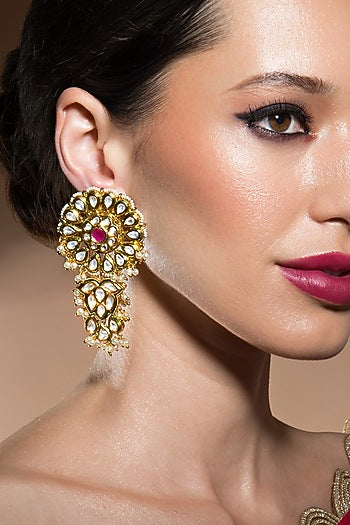 Gold Finish Shell Pearl Earrings