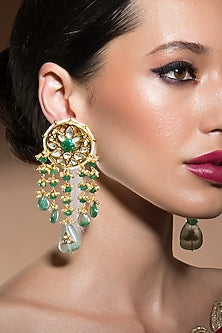 Gold Finish Kundan Enamelled Earrings