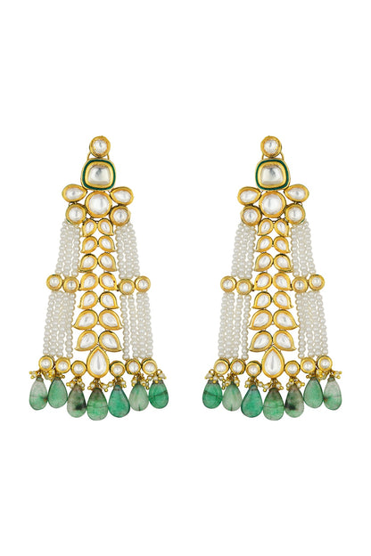 Gold Finish Fluoride & Kundan Earrings