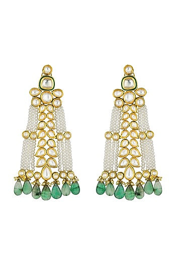Gold Finish Fluoride & Kundan Earrings