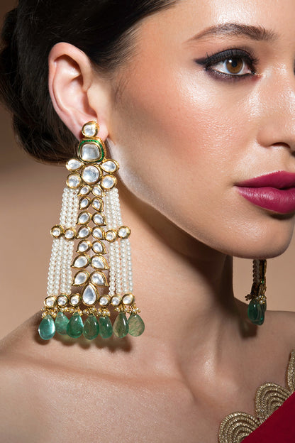 Gold Finish Fluoride & Kundan Earrings
