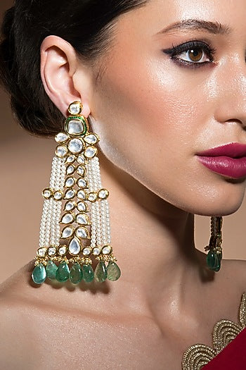 Gold Finish Fluoride & Kundan Earrings