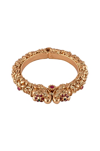 Gold Finish Red Stone Bangle