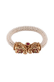 Gold Finish Bangle With Red Stones