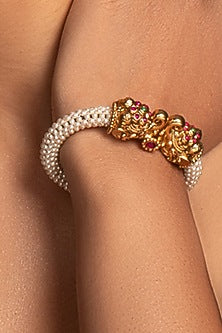 Gold Finish Bangle With Red Stones