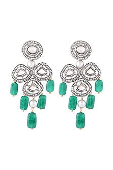 Black Rhodium Finish Kundan Polki Dangler Earrings