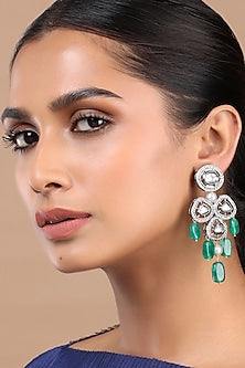 Black Rhodium Finish Kundan Polki Dangler Earrings