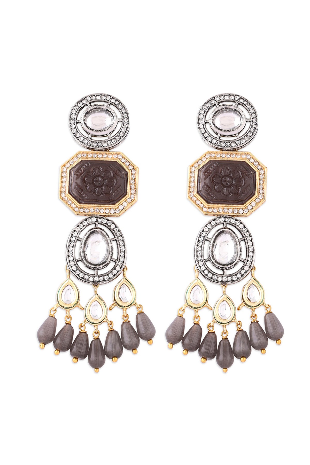 Gold Finish Kundan Polki Dangler Earrings