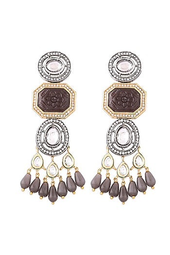 Gold Finish Kundan Polki Dangler Earrings