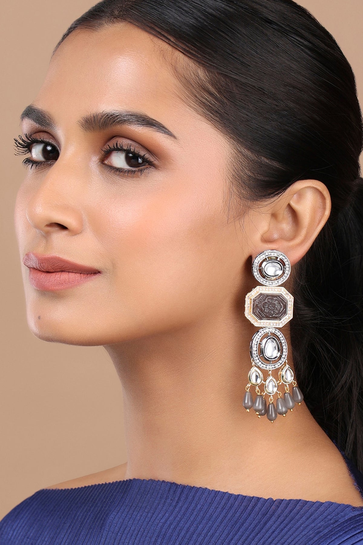 Gold Finish Kundan Polki Dangler Earrings