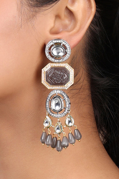 Gold Finish Kundan Polki Dangler Earrings