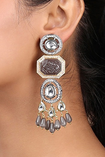Gold Finish Kundan Polki Dangler Earrings