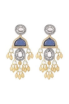 Gold Finish Kundan Polki & Agates Dangler Earrings