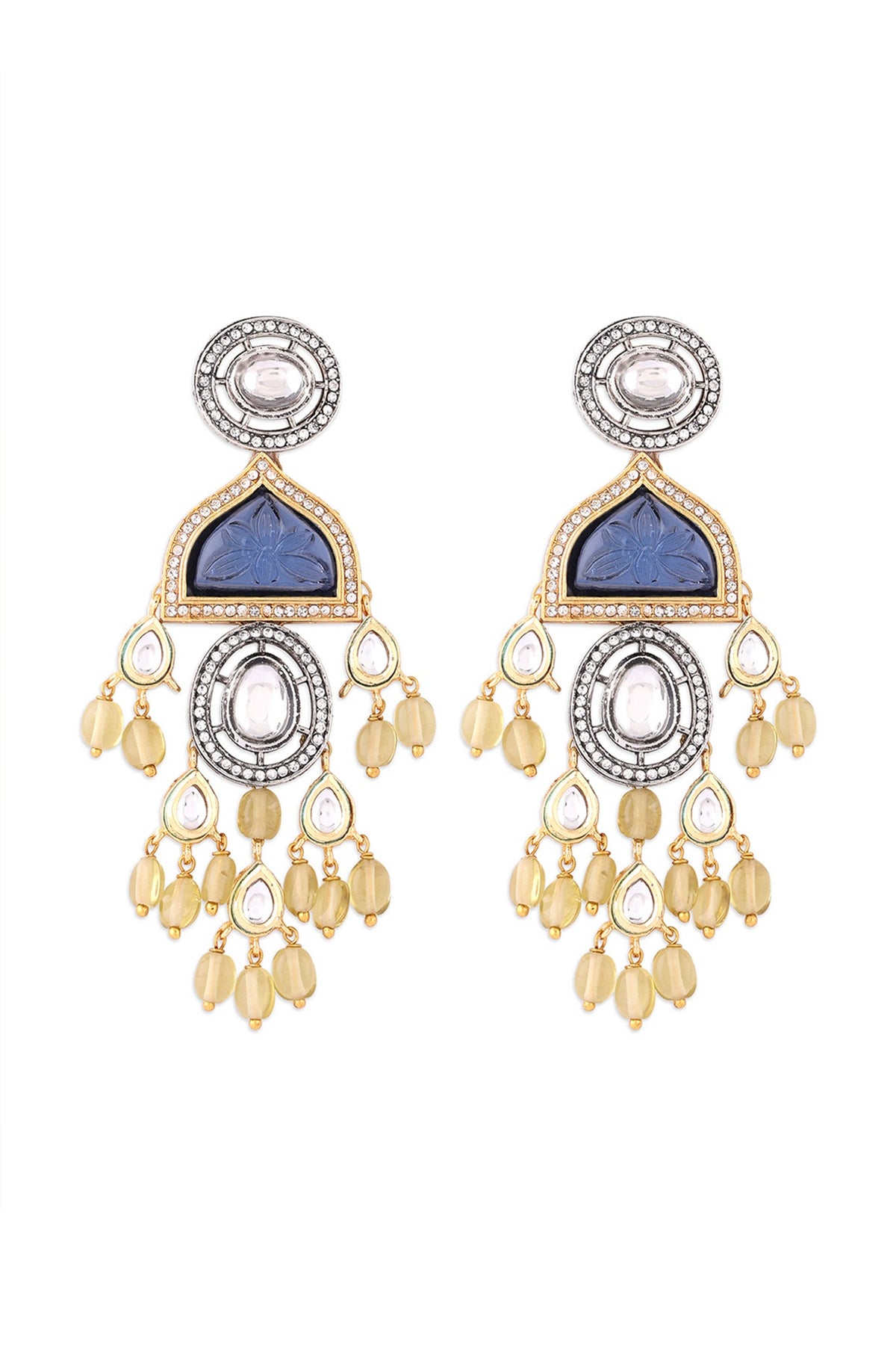 Gold Finish Kundan Polki & Agates Dangler Earrings