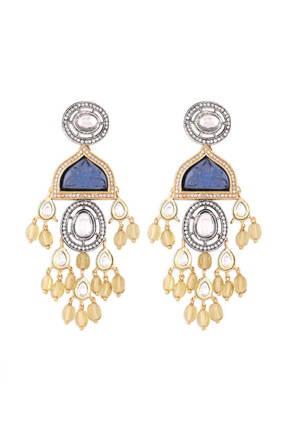 Gold Finish Kundan Polki & Agates Dangler Earrings