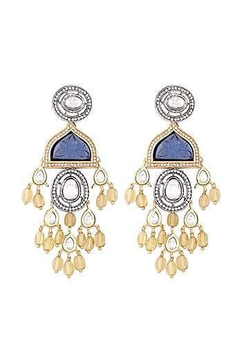 Gold Finish Kundan Polki & Agates Dangler Earrings