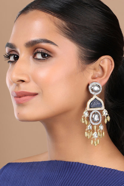 Gold Finish Kundan Polki & Agates Dangler Earrings