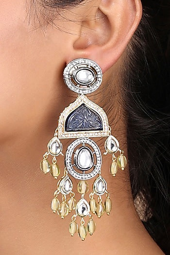 Gold Finish Kundan Polki & Agates Dangler Earrings