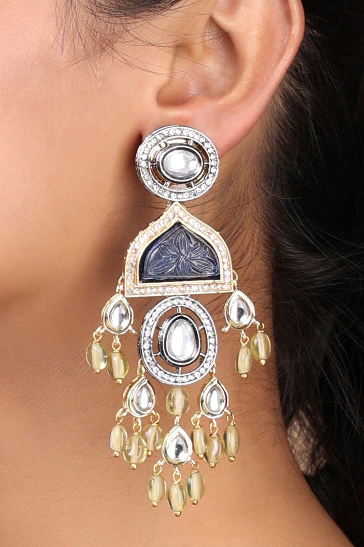 Gold Finish Kundan Polki & Agates Dangler Earrings