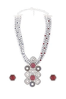 Black Rhodium Finish Kundan Polki Necklace Set