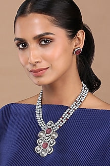 Black Rhodium Finish Kundan Polki Necklace Set