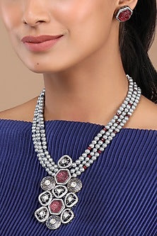 Black Rhodium Finish Kundan Polki Necklace Set