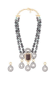Black Rhodium Finish Kundan Polki & Agate Necklace Set