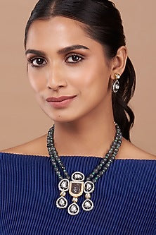 Black Rhodium Finish Kundan Polki & Agate Necklace Set