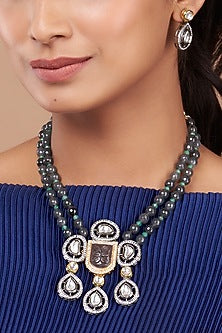 Black Rhodium Finish Kundan Polki & Agate Necklace Set