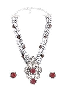 Black Rhodium Finish Kundan Polki Necklace Set