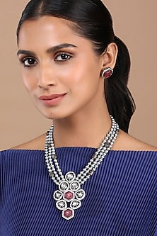 Black Rhodium Finish Kundan Polki Necklace Set