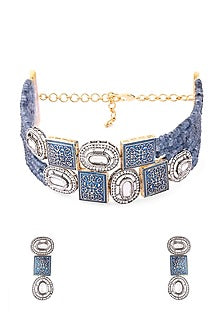 Black Rhodium Finish Kundan & Agates Necklace Set