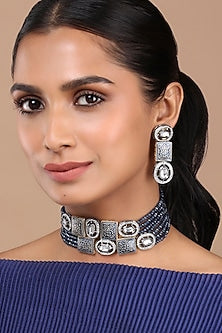 Black Rhodium Finish Kundan & Agates Necklace Set