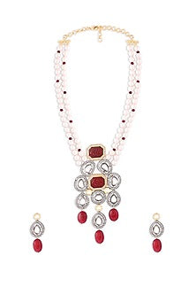 Black Rhodium Finish Kundan Polki & Pearl Necklace Set