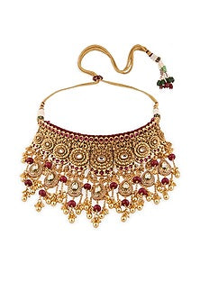 Gold Finish Agate & Hydro Ruby Necklace Set