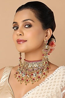 Gold Finish Agate & Hydro Ruby Necklace Set
