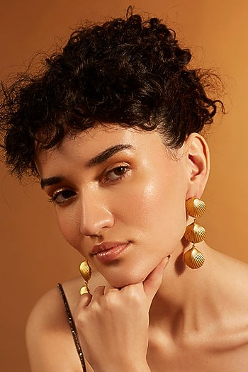 Gold Finish Sea Shell Dangler Earrings