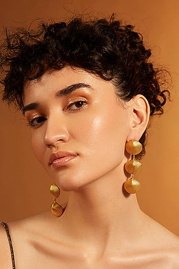 Gold Finish Sea Shell Dangler Earrings